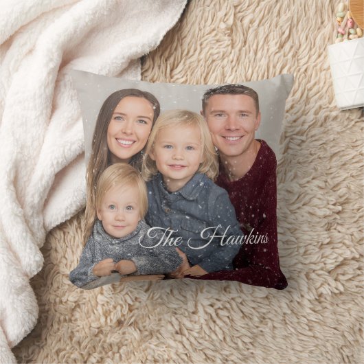 Personalized Family Throw Pillow – Photo & Name クッション (ブランケット)