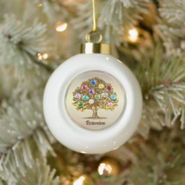 Personalized Family Tree Birthstone Christmas Gold セラミックボールオーナメント