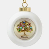 Personalized Family Tree Birthstone Christmas Gold セラミックボールオーナメント (正面)