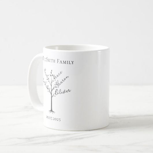 Personalized Family Tree Mug | Custom Name Tree コーヒーマグカップ (正面左)