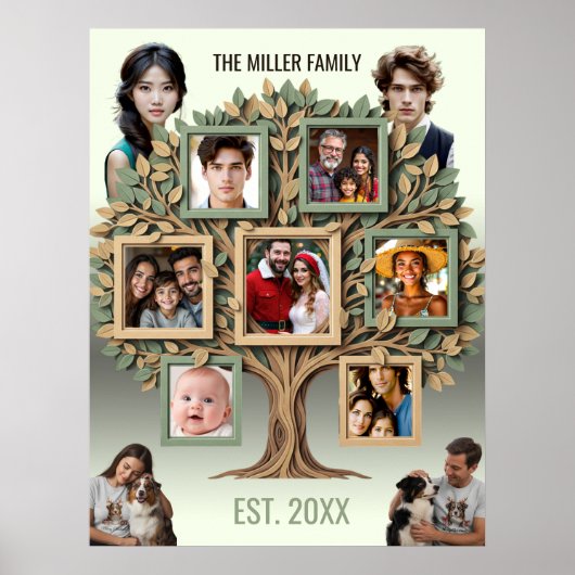 Personalized Family Tree Photo Wall Scroll ポスター (正面)