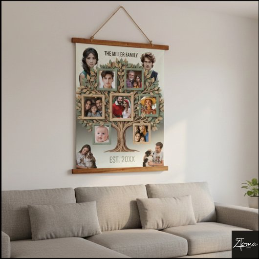 Personalized Family Tree Photo Wall Scroll 吊り下げ型タペストリー