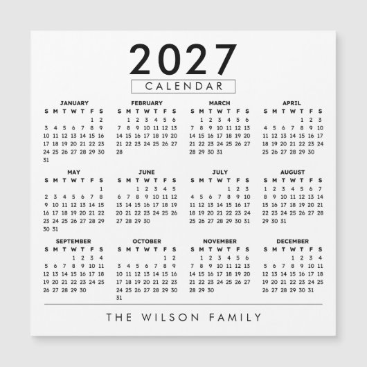 Personalized Family Wall Calendar 2027   (正面)