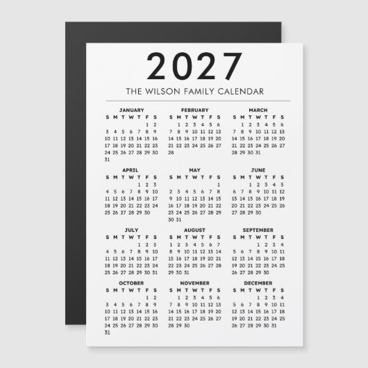 Personalized Family Wall Calendar 2027 (正面/裏面)
