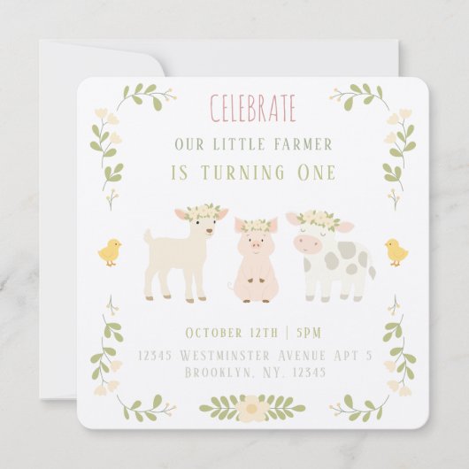 Personalized Farm Animals Birthday Invitation 招待状 (正面)