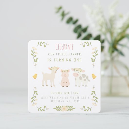 Personalized Farm Animals Birthday Invitation 招待状 (スタンド正面)