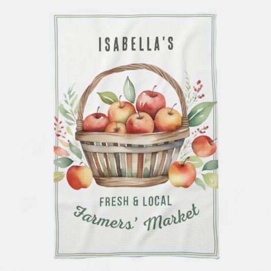Personalized Farmers Market Rustic Country Apples キッチンタオル (縦)
