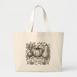 Personalized Farmhouse Autumn Vegetables Drawing ラージトートバッグ