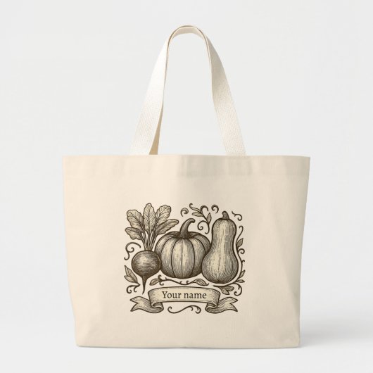 Personalized Farmhouse Autumn Vegetables Drawing ラージトートバッグ (正面)