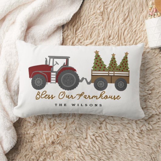 Personalized Farmhouse Christmas Tractor ランバークッション (ブランケット)