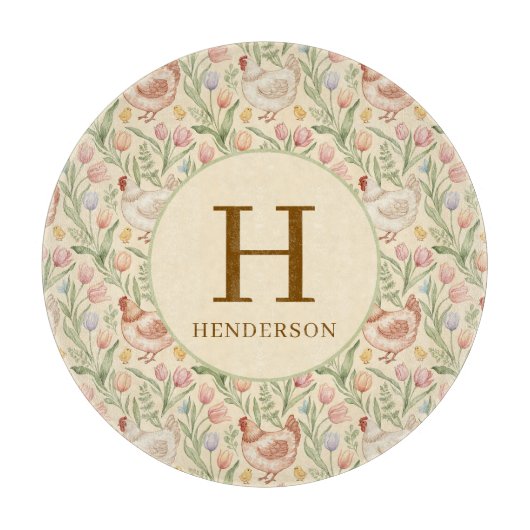 Personalized Farmhouse Monogram Glass Board カッティングボード (正面)