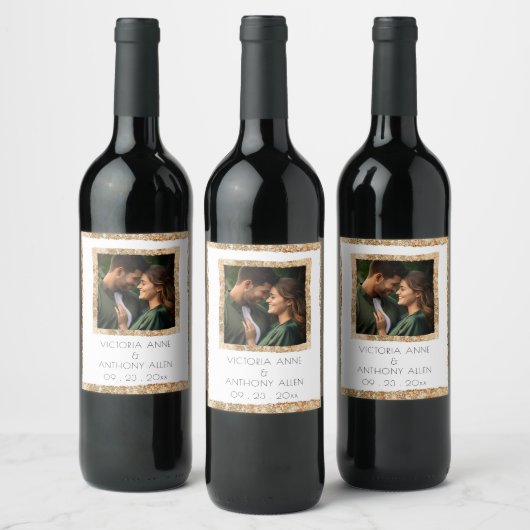 Personalized Faux Gold Frame Rustic Elegant ワインラベル (ボトル)
