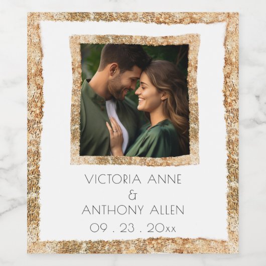 Personalized Faux Gold Frame Rustic Elegant ワインラベル (シングルラベル)