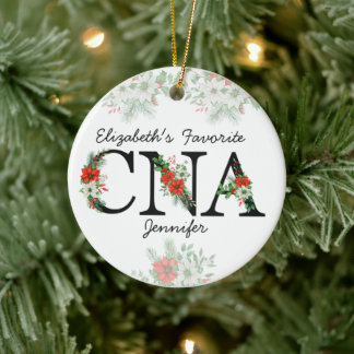 Personalized Favorite CNA Red Floral Christmas セラミックオーナメント
