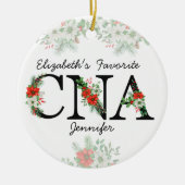 Personalized Favorite CNA Red Floral Christmas セラミックオーナメント (正面)