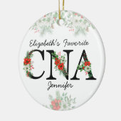 Personalized Favorite CNA Red Floral Christmas セラミックオーナメント (左)