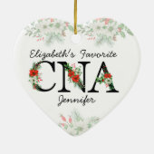 Personalized Favorite CNA Red Floral Christmas セラミックオーナメント (裏面)