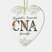 Personalized Favorite CNA Red Floral Christmas セラミックオーナメント (左)