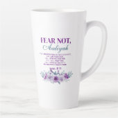 Personalized Fear Not Isaiah 41:10 Purple Floral カフェラテマグ (右)