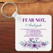 Personalized Fear Not Isaiah 41:10 Purple Floral キーホルダー (正面)