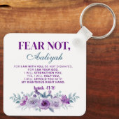 Personalized Fear Not Isaiah 41:10 Purple Floral キーホルダー (裏面)
