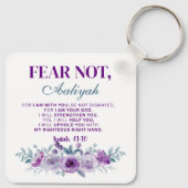 Personalized Fear Not Isaiah 41:10 Purple Floral キーホルダー (裏面)
