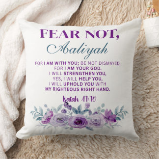 Personalized Fear Not Isaiah 41:10 Purple Floral クッション