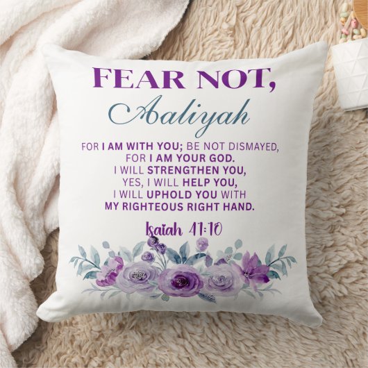 Personalized Fear Not Isaiah 41:10 Purple Floral クッション (ブランケット)