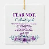 Personalized Fear Not Isaiah 41:10 Purple Floral セラミックオーナメント (裏面)