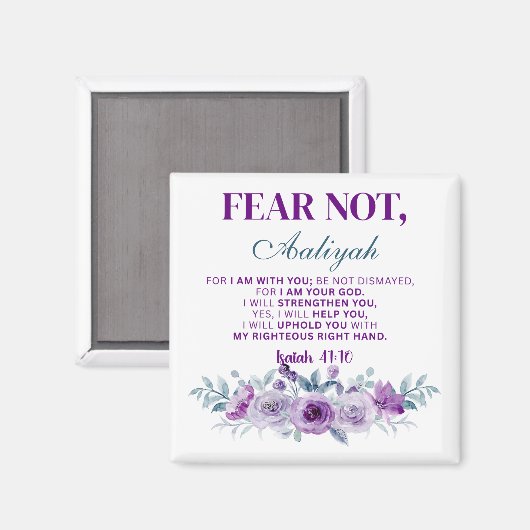 Personalized Fear Not Isaiah 41:10 Purple Floral マグネット (正面/裏面)