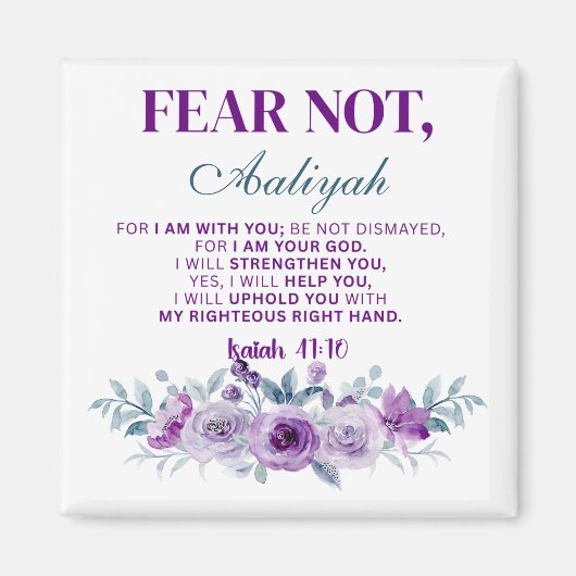 Personalized Fear Not Isaiah 41:10 Purple Floral マグネット (正面)