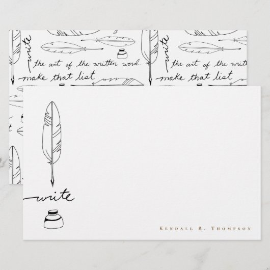 Personalized Feather Quill ink Handwritten Write 便箋 (正面/裏面)