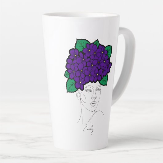 Personalized February Birth Flower Crown Art カフェラテマグ (右アングル)