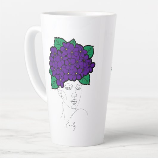 Personalized February Birth Flower Crown Art カフェラテマグ (左アングル)