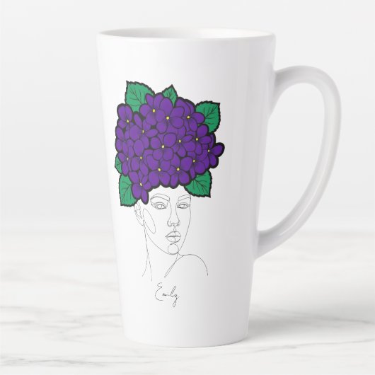 Personalized February Birth Flower Crown Art カフェラテマグ (右)