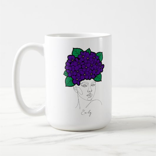 Personalized February Birth Flower Crown Art コーヒーマグカップ (左)