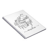 Personalized Female Piano Player Line Drawing      ノートブック (右側)