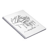 Personalized Female Piano Player Line Drawing      ノートブック (右側)