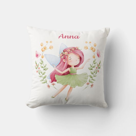 Personalized Feminine Fairy Girl Throw Pillow クッション (正面)