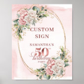 Personalized Feminine Rose Gold 50th Birthday Sign ポスター (正面)