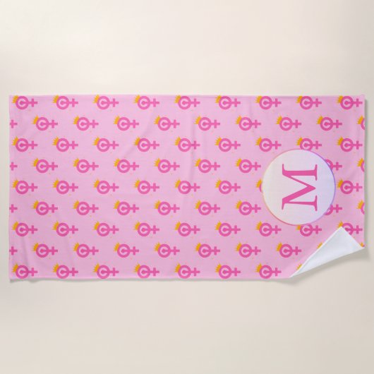 Personalized Feminist Pink ビーチタオル (正面)