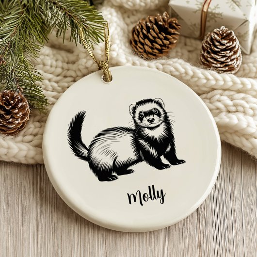 Personalized Ferret Christmas セラミックオーナメント