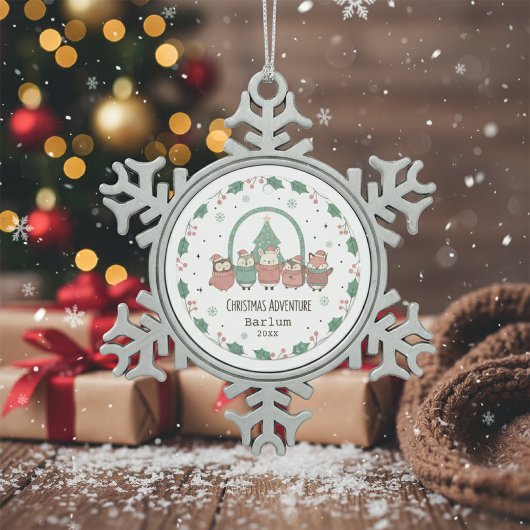 Personalized Festive Adventures スノーフレークピューターオーナメント