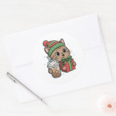 Personalized Festive Cat & Iced Latte Round Sticke ラウンドシール (封筒)