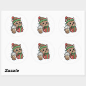 Personalized Festive Cat & Iced Latte Round Sticke ラウンドシール (シート)