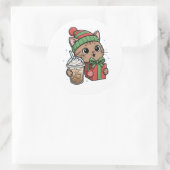 Personalized Festive Cat & Iced Latte Round Sticke ラウンドシール (バッグ)