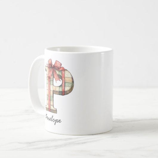 Personalized Festive Christmas Monogram P Mug コーヒーマグカップ (正面左)