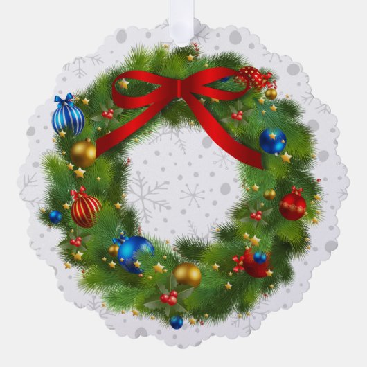 Personalized Festive Christmas Wreath オーナメントカード (正面)