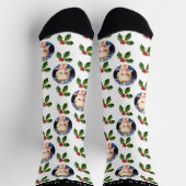 Personalized Festive Holly Berry Holiday Socks ソックス (上部)