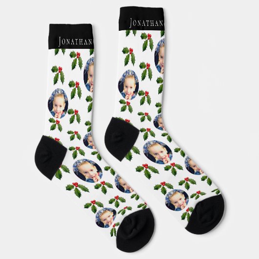 Personalized Festive Holly Berry Holiday Socks ソックス (右)